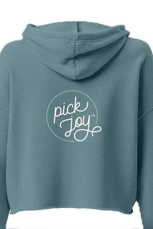 Pick Joy Women's Cropped Hooded Sweatshirt-Apparel-Alaska Beauty Peony Coop-Spruce-S-Alaska Beauty Peony Coop